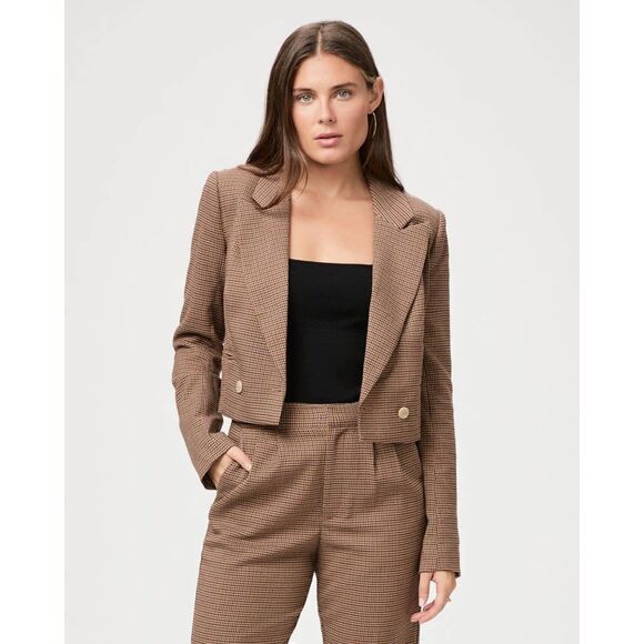 Paige Women's Brown Houndstooth Cropped Blazer Size 10 NWOT - Picture 1 of 11